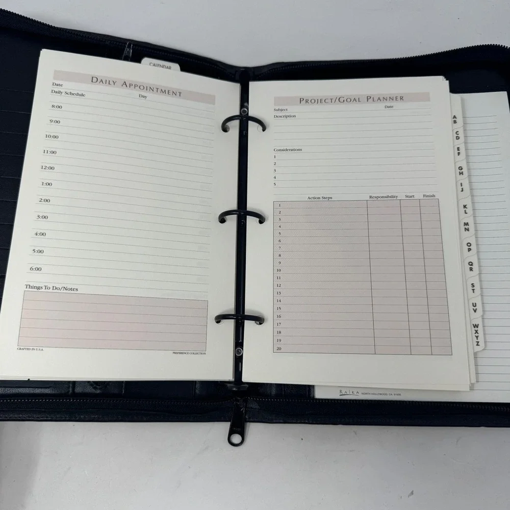 Raika Handcrafted Leather 3 Ring Binder Planner Organizer Black TN 204